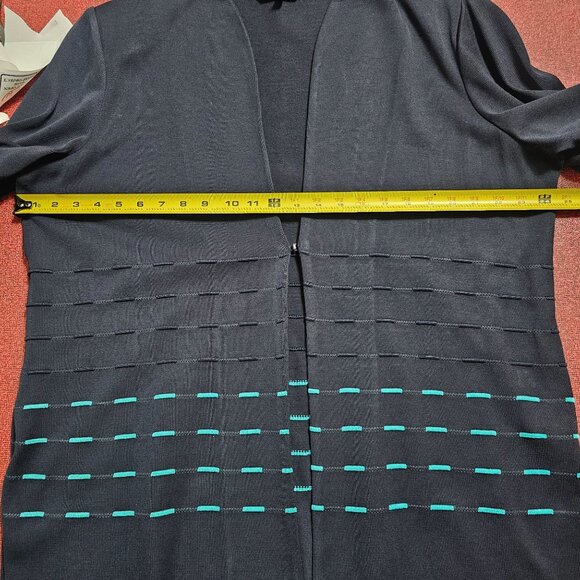 Ming Wang Navy Open-Front Cardigan 1X Aqua Accents Hook Closure Office Mature - Picture 7 of 12